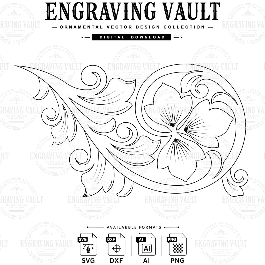 Scrollwork laser engraving design, Filigree slide engraving files SVG Dxf AI PNG