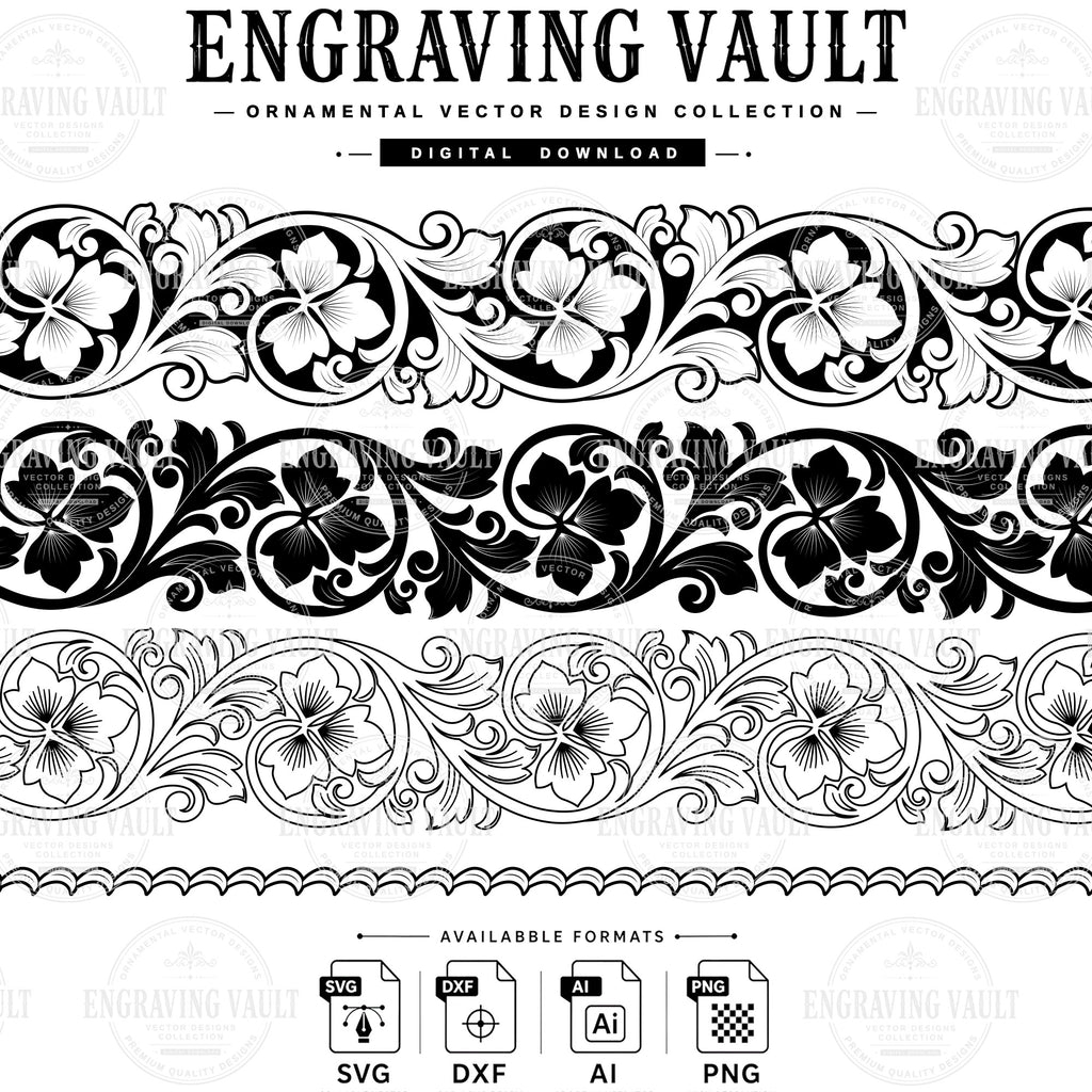Scrollwork laser engraving design, Filigree slide engraving files SVG Dxf AI PNG