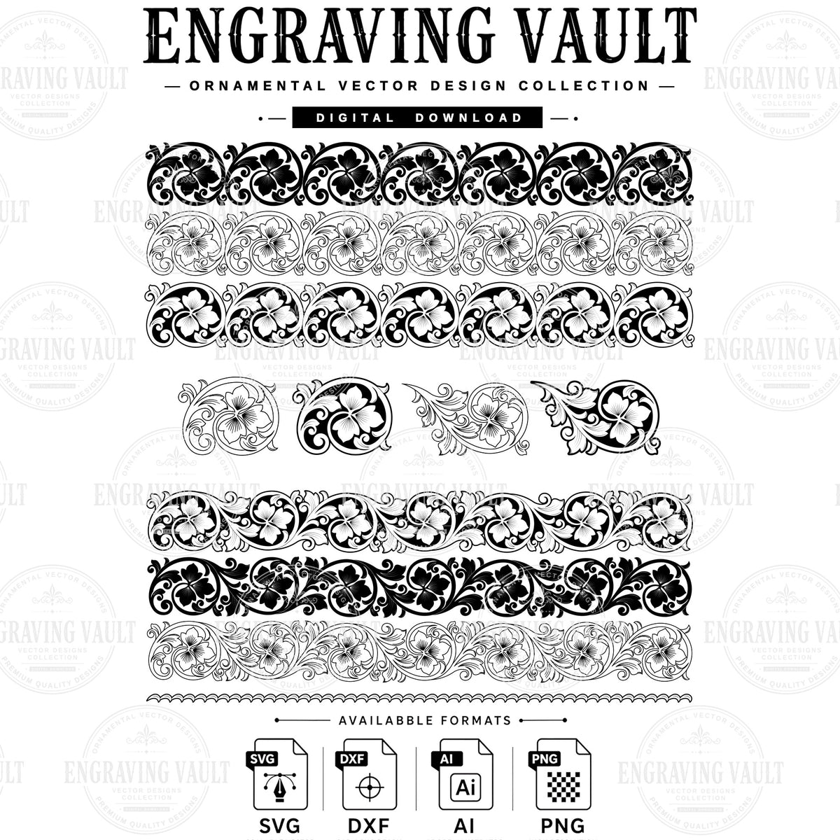 Scrollwork laser engraving design, Filigree slide engraving files SVG Dxf AI PNG