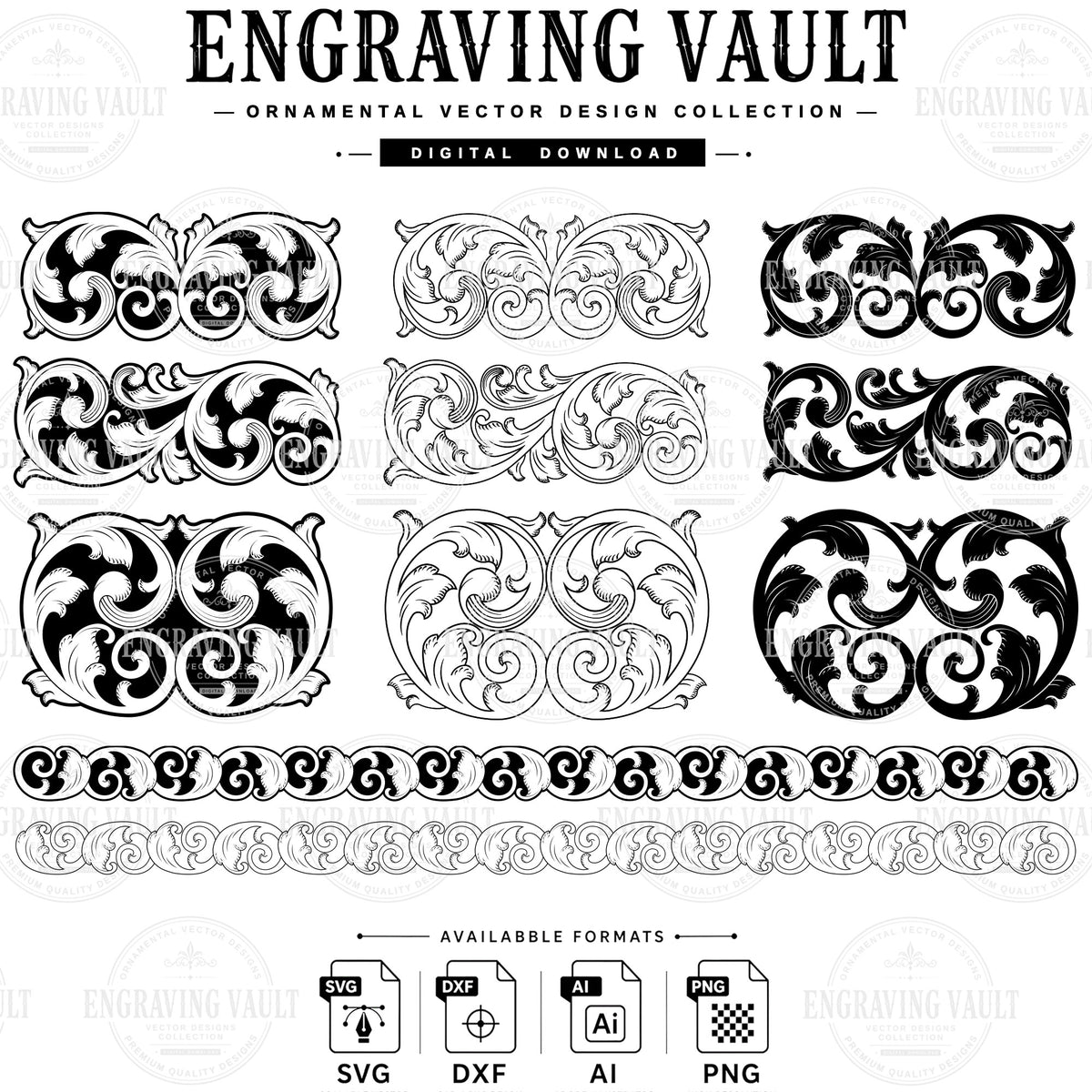 Scroll slides laser engraving design, filigree pattern, digital download SVG Dxf AI PNG