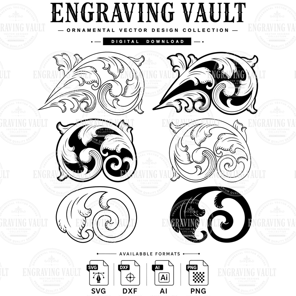 Custom scrollwork laser engraving, scroll files, filigree pattern digital download SVG Ai