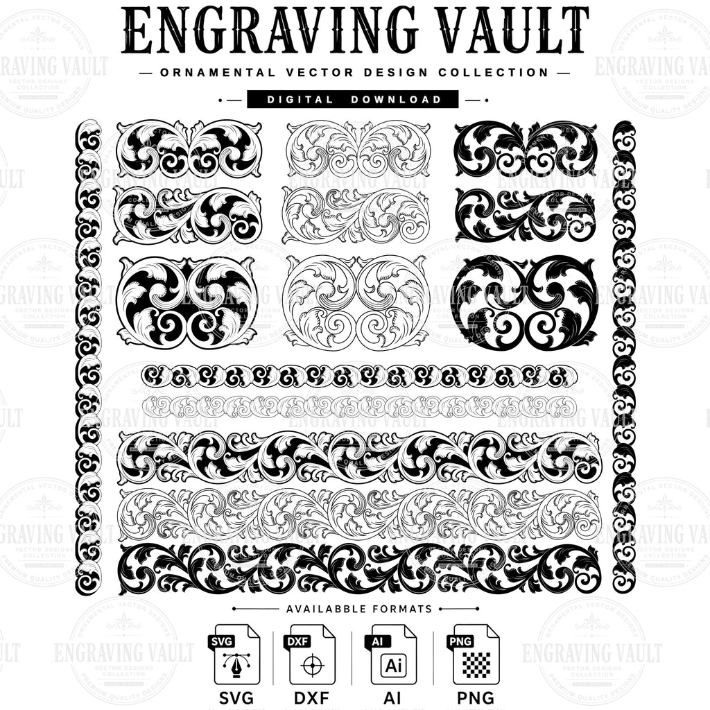 Scroll slides laser engraving design, filigree pattern, digital download SVG Dxf AI PNG