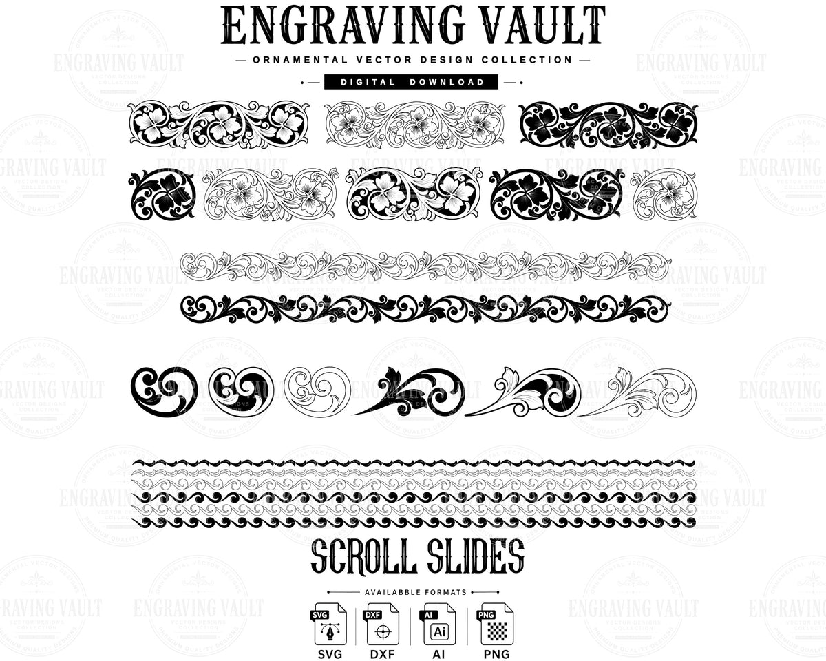 Scrollwork laser engraving design, filigree pattern, scroll slide ezcad, SVG Dxf Ai