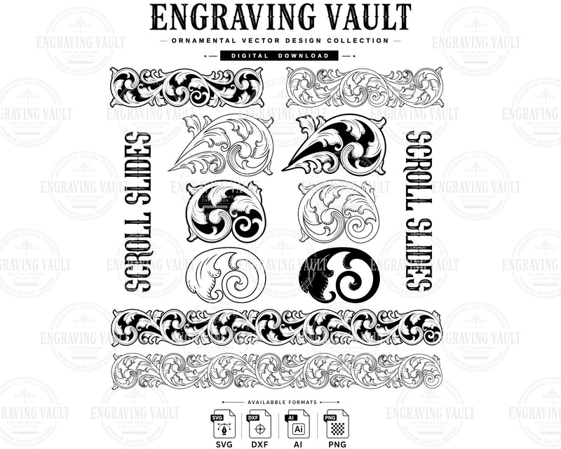 Custom scrollwork laser engraving, scroll files, filigree pattern digital download SVG Ai