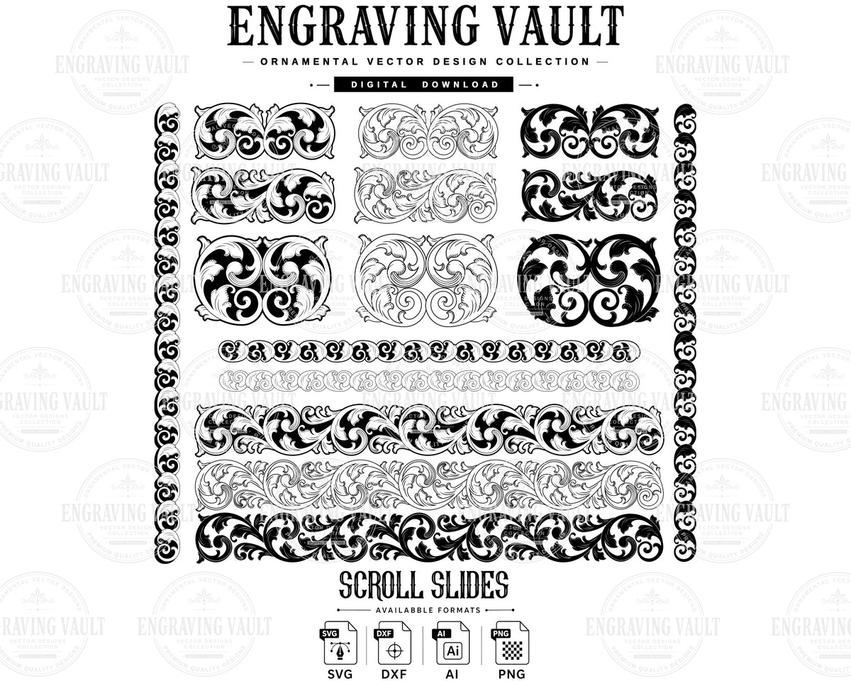Scroll slides laser engraving design, filigree pattern, digital download SVG Dxf AI PNG