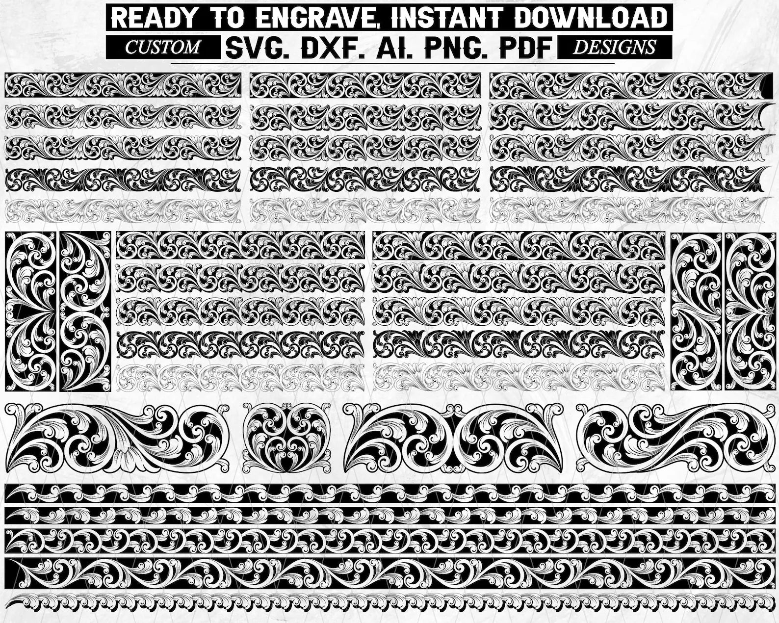 Custom scroll work laser engraving design, Filigree pattern, Digital download, scroll elements SVG Dxf Ai PNG
