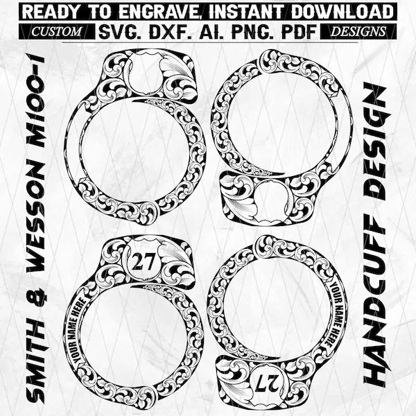 Floral Handcuff Engraving Design, Laser Cut Vector (Digital Download - svg, dxf, ai, png, pdf)
